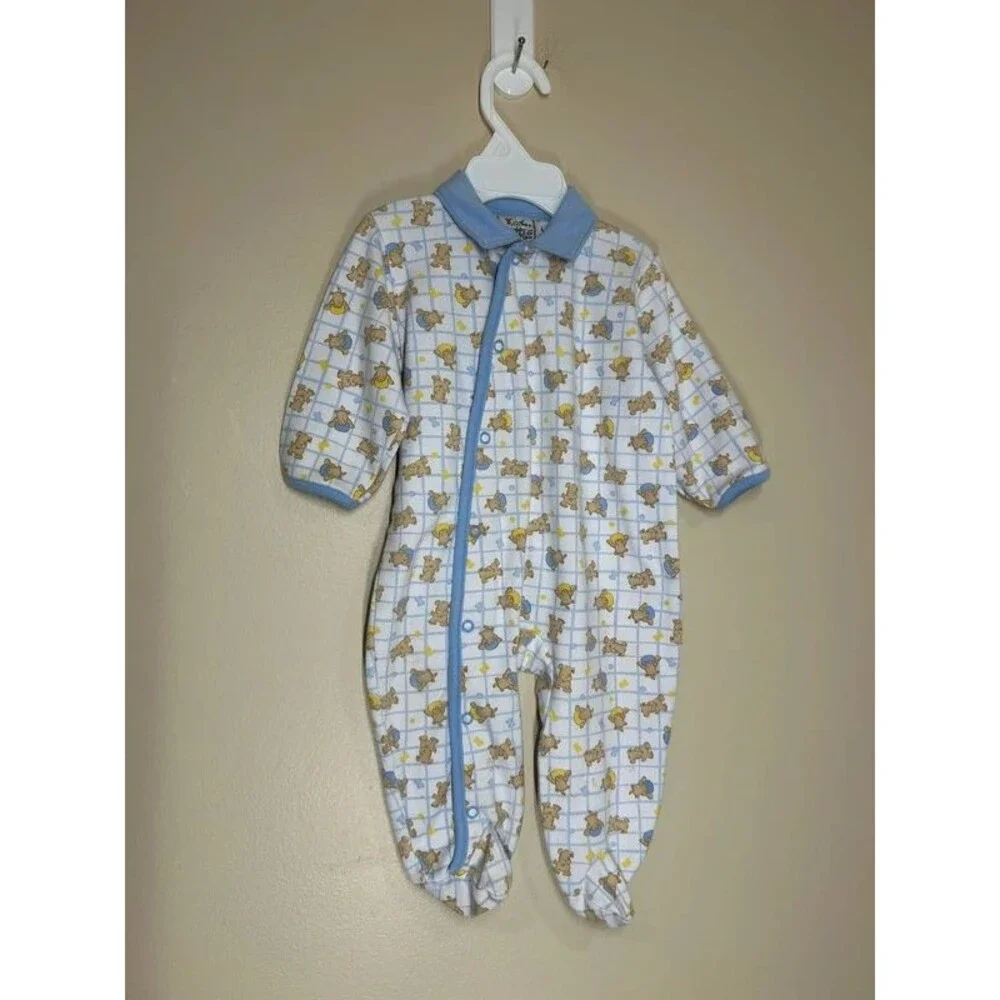 Vintage Tudoe Little 6-9M Boy Polo Collar Teddy Bear Footed Snap Sleeper Pajamas